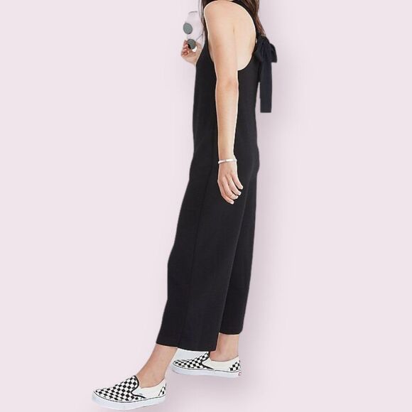 MADEWELL Black Jumpsuit Size XXS Wide Leg Tie Back Cropped Texture & Thread - Picture 1 of 8
